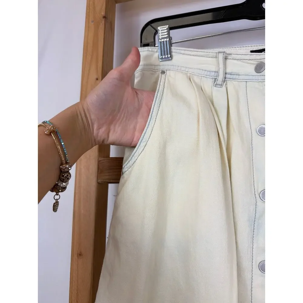 BDG Urban Outfitters Cream Denim Button Front Midi Skirt Size 2